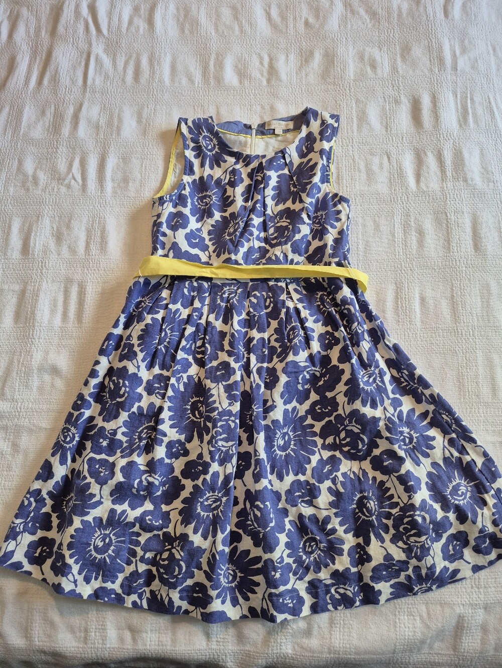 Mini Boden girls 9-10 years linen blend, lined dress, blue, white & yellow VGUC